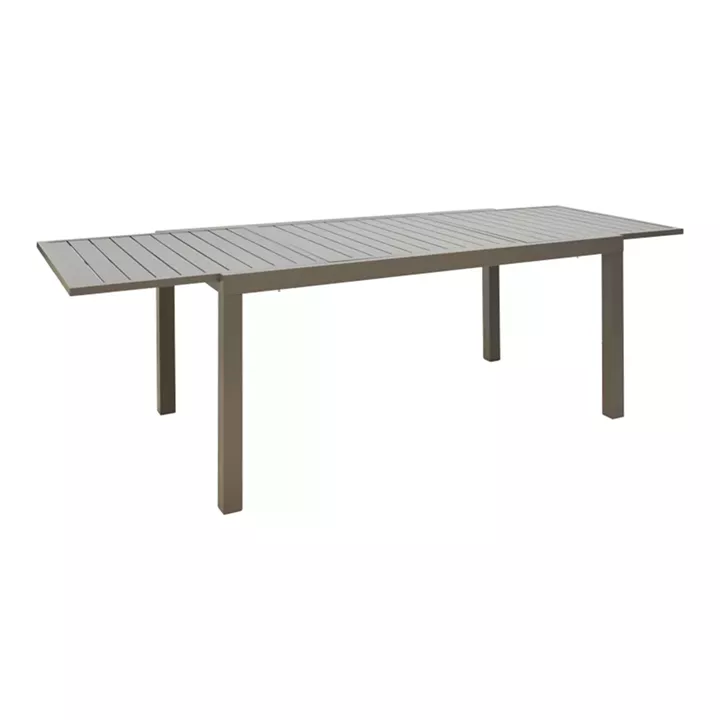 Lafla-Azelie dining table set of 7 pakoworld champagne aluminum and plywood in natural shade 160-240x100x75cm