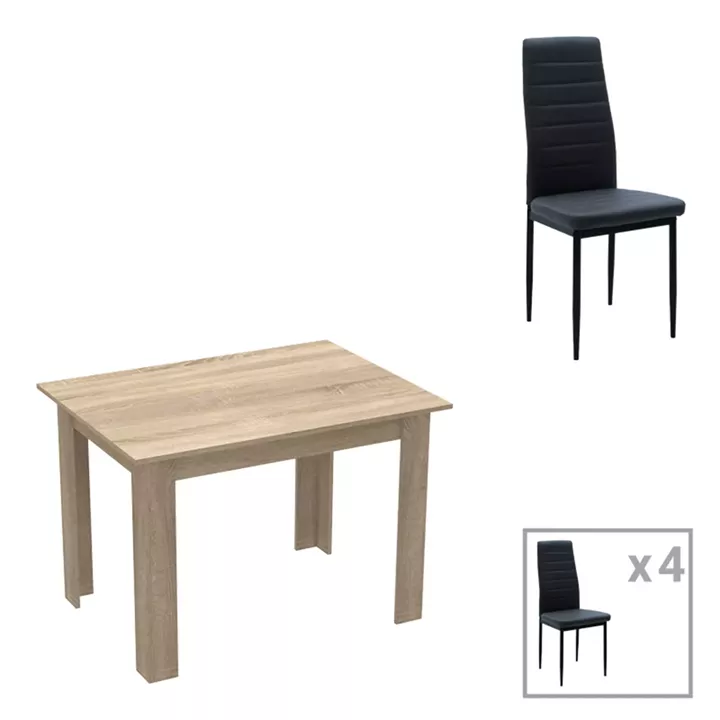 Dining table set of 5 pieces Manka-Parker pakoworld madf in black-sonoma color 110x80x77cm