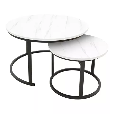 Coffee table Revelon pakoworld set of 2 mdf in white marble look 80x80x45cm