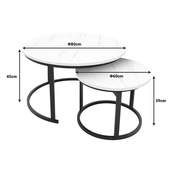 Coffee table Relevon pakoworld set of 2 mdf in white marble look 80x80x45cm