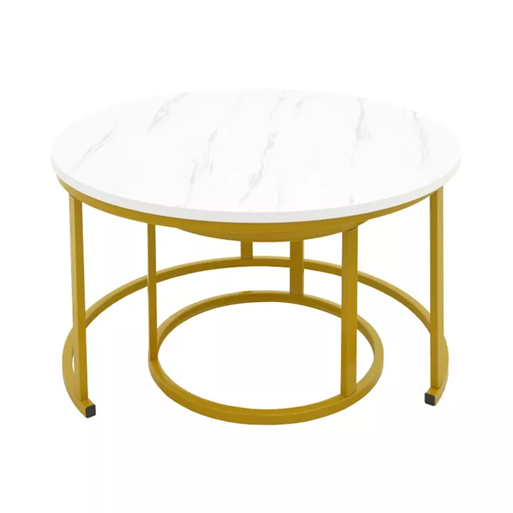Coffee table Relevon pakoworld set of 2 mdf in white marble look 80x80x45cm