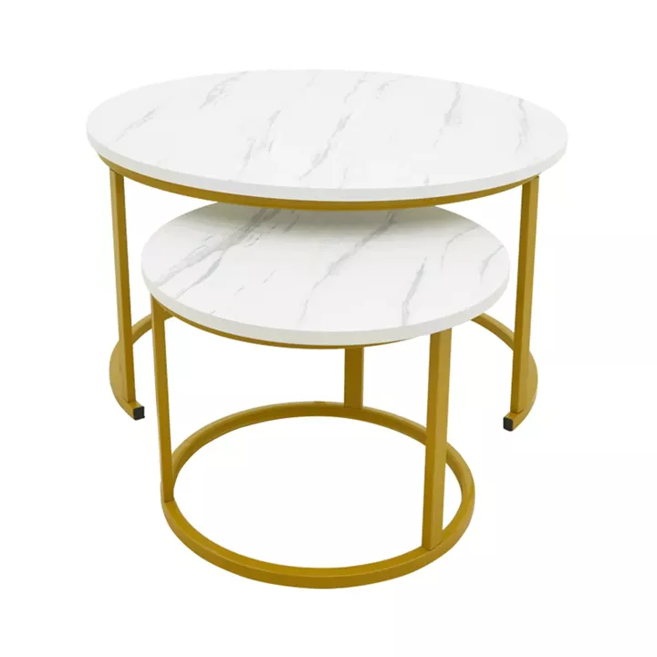 Coffee table Relevon pakoworld set of 2 mdf in white marble look 80x80x45cm