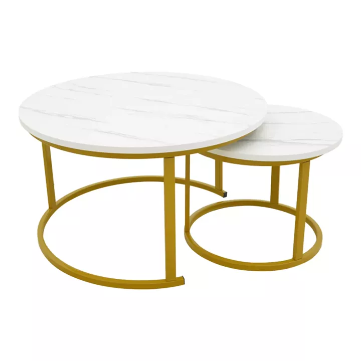 Coffee table Relevon pakoworld set of 2 mdf in white marble look 80x80x45cm
