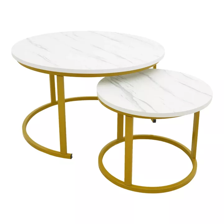 Coffee table Relevon pakoworld set of 2 mdf in white marble look 80x80x45cm