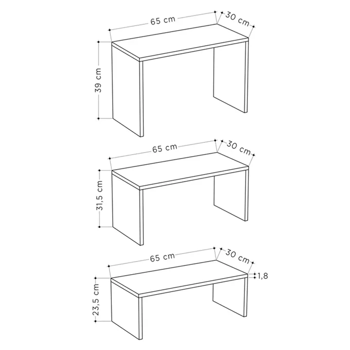 Kantar pakoworld coffee tables set of 3 in oak-white color 65x30x39cm