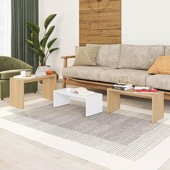 Kantar pakoworld coffee tables set of 3 in oak-white color 65x30x39cm