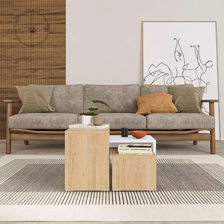 Kantar pakoworld coffee tables set of 3 in oak-white color 65x30x39cm