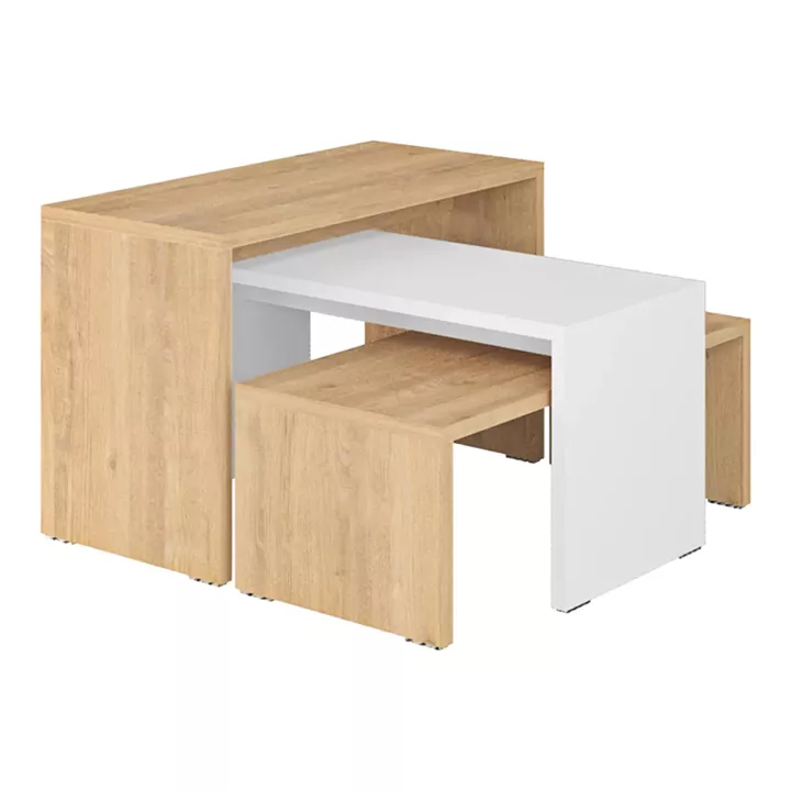 Kantar pakoworld coffee tables set of 3 in oak-white color 65x30x39cm