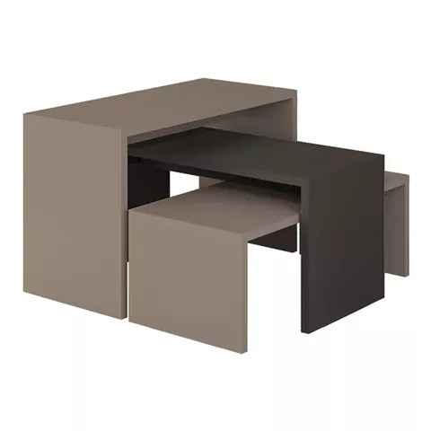Kantar pakoworld coffee tables set of 3 in anthracite - mocha color 65x30x39cm
