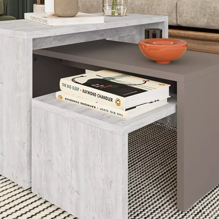Kantar pakoworld coffee tables set of 3 in antique white - mocha color 65x30x39cm