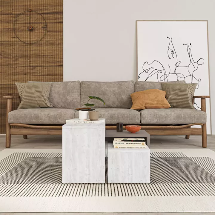 Kantar pakoworld coffee tables set of 3 in antique white - mocha color 65x30x39cm