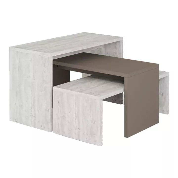 Kantar pakoworld coffee tables set of 3 in antique white - mocha color 65x30x39cm