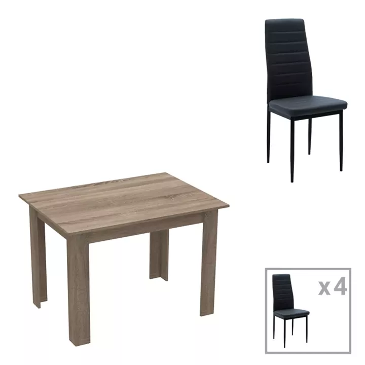 Dining table set of 5 pieces Manka-Parker pakoworld madf in black-sonoma truffle color 110x80x77cm
