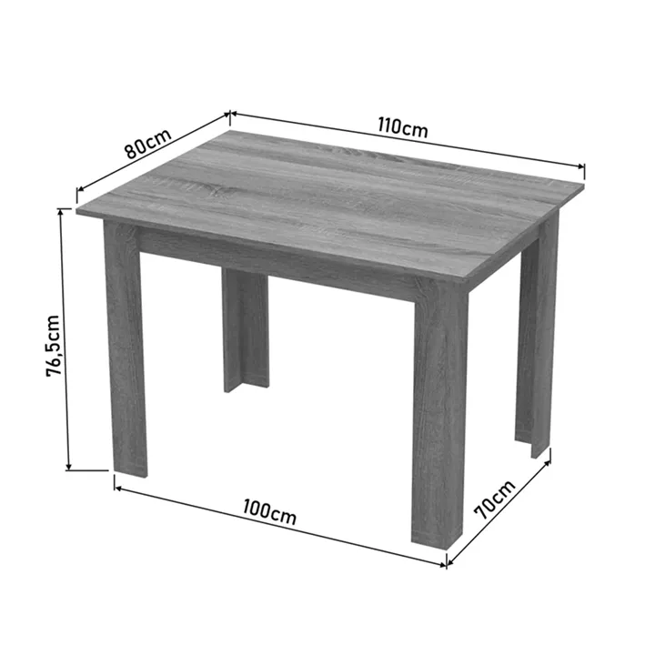 Dining table set of 5 pieces Manka-Caron pakoworld in sonoma-black color 110x80x77cm