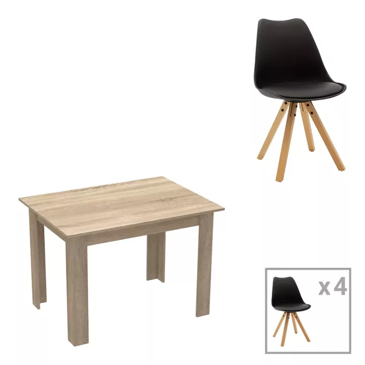 Dining table set of 5 pieces Manka-Caron pakoworld in sonoma-black color 110x80x77cm