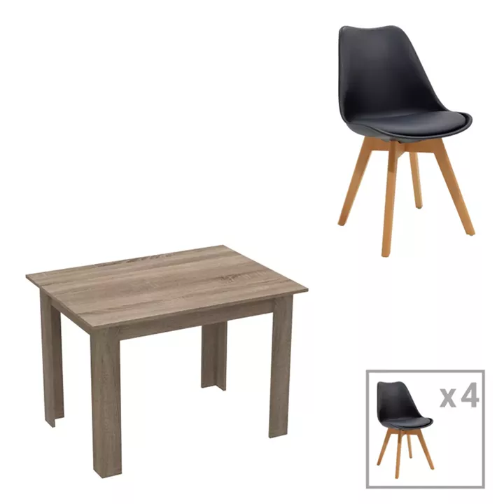 Dining table set of 5 pieces Manka-Gaston  pakoworld in sonoma truffle-black color 110x80x77cm