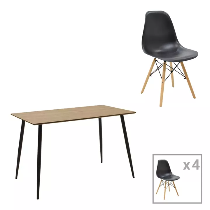 Dining table Cuba-Julita pakoworld set of 5 MDF sonoma-black-natural 120x70x76cm