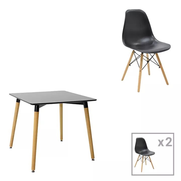 Dining table Natali-Julita pakoworld set of 3 pcs MDF black-natural legs 80x80x76cm