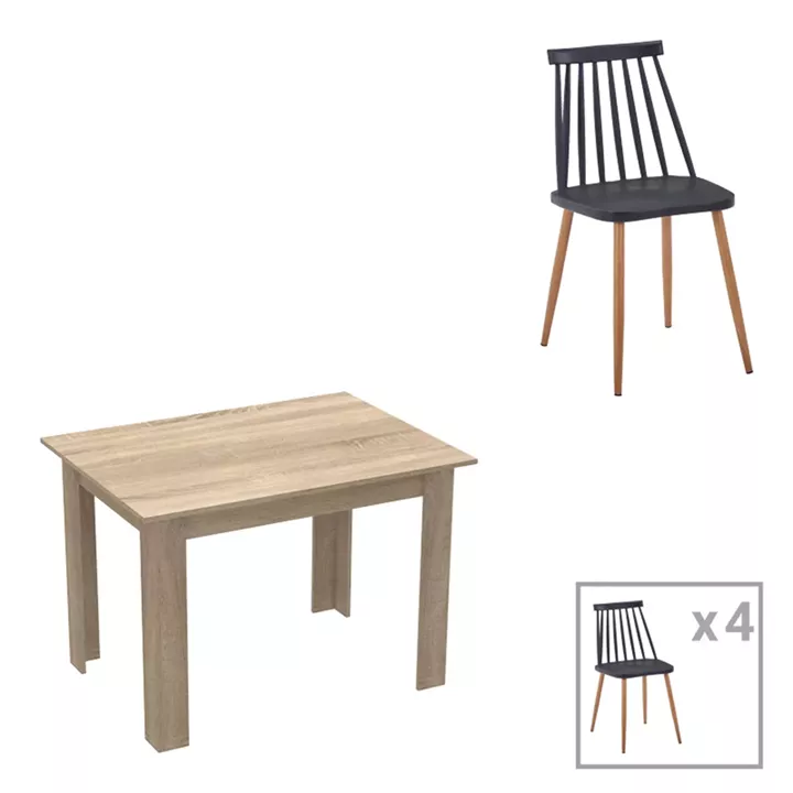 Dining table set of 5 pieces Manka-Aurora I pakoworld in sonoma-black color 110x80x77cm