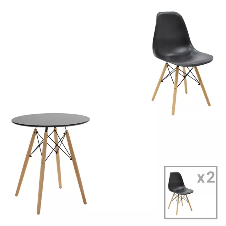 Julita pakoworld dining table set of 3 pcs MDF black-beech wood in natural shade Φ60x73cm
