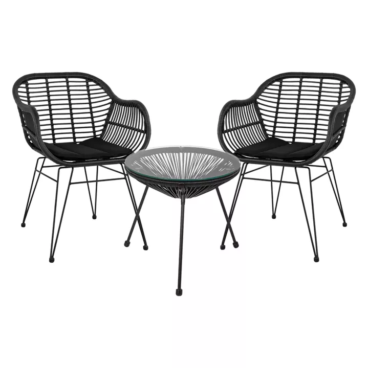 ΣΕΤ ΤΡΑΠΕΖΑΡΙΑΣ 3ΤΜΧ HM11871 ΜΕΤΑΛΛΟ & RATTAN ΣΕ ΜΑΥΡΟ ΧΡΩΜΑ