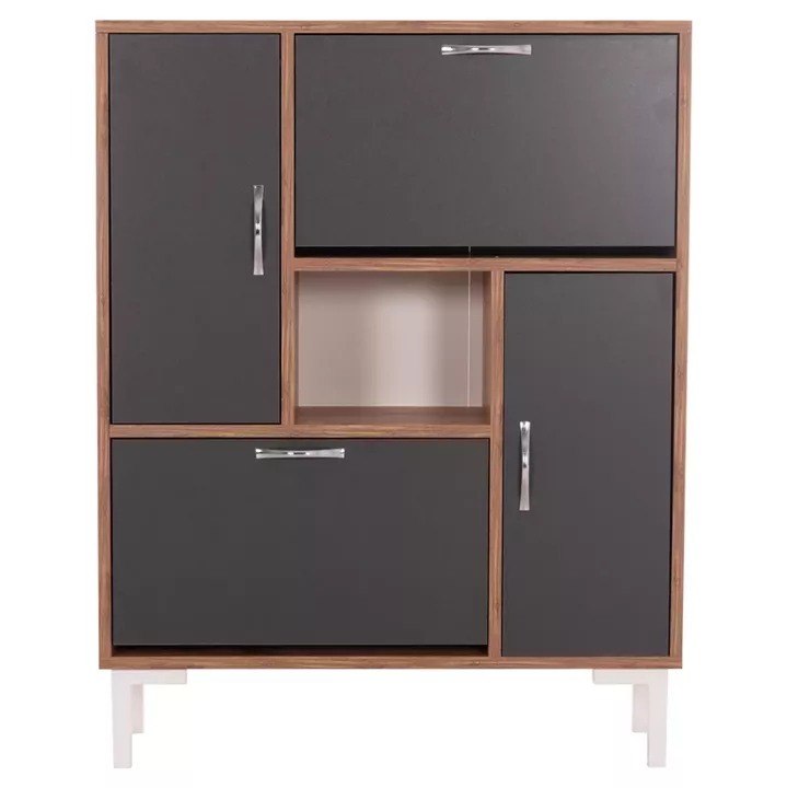 SHOE CABINET MEDY HM18187.02 MELAMINE IN ANTHRACITE & NATURAL-BLACK LEGS 85x30x108.5Hcm.