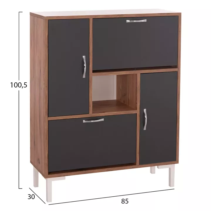 SHOE CABINET MEDY HM18187.02 MELAMINE IN ANTHRACITE & NATURAL-BLACK LEGS 85x30x108.5Hcm.