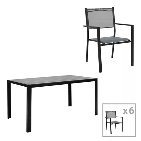 Garden dining room Nares-Moly set 7pcs pakoworld aluminum black-textilene gray