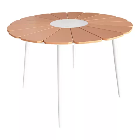 Τραπέζι Pinap pakoworld λευκό αλουμίνιο και plywood σε φυσική απόχρωση Φ110x74εκ