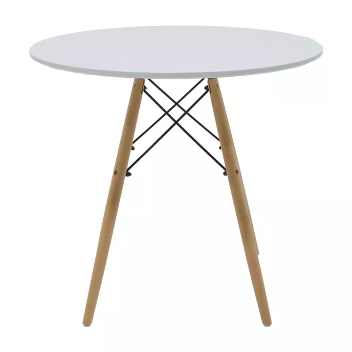 Julita-Caron pakoworld dining table set of 5 white MDF-natural legs Φ80x73cm