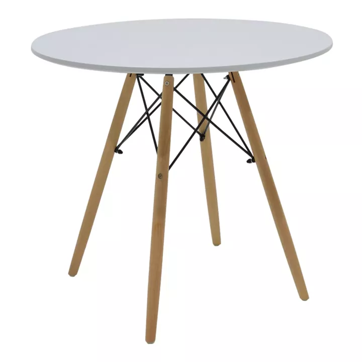 Julita-Caron pakoworld dining table set of 5 white MDF-natural legs Φ80x73cm