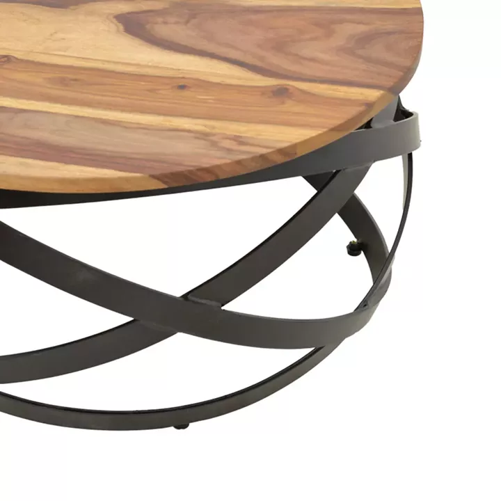 Monar pakoworld table, solid sheesham wood in walnut color with black metal legs, Φ60x30cm