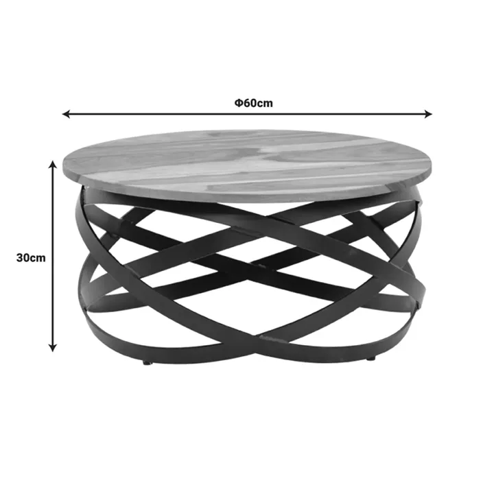 Monar pakoworld table, solid sheesham wood in walnut color with black metal legs, Φ60x30cm