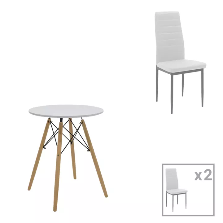 Julita-Parker dining table pakoworld set of 3 pcs MDF white-natural legs D60x73cm