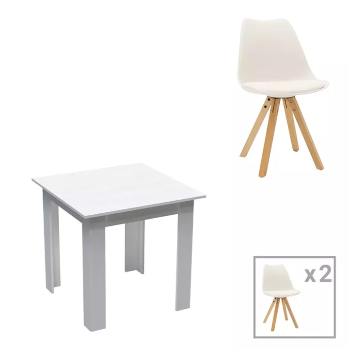 Dining table Manka I-Caron pakoworld set of 3 pieces in white 80x80x77cm