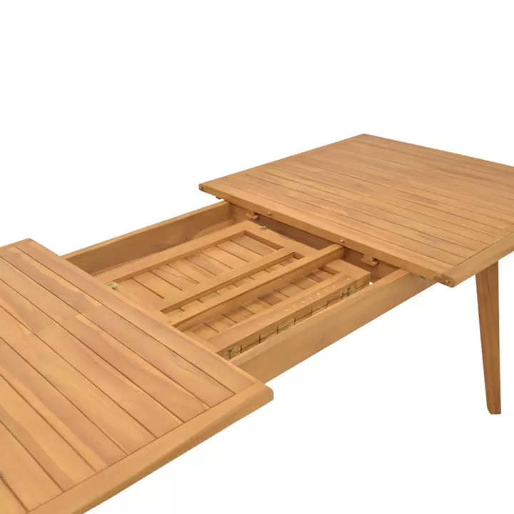 Dining set 7 pcs Banou-Pino pakoworld teak wood in natural - black shade 180/240x100x75cm