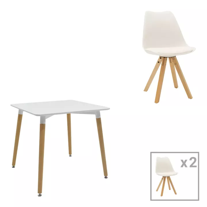 Dining table Natali-Caron pakoworld set of 3 pcs MDF white-natural legs 80x80x76cm