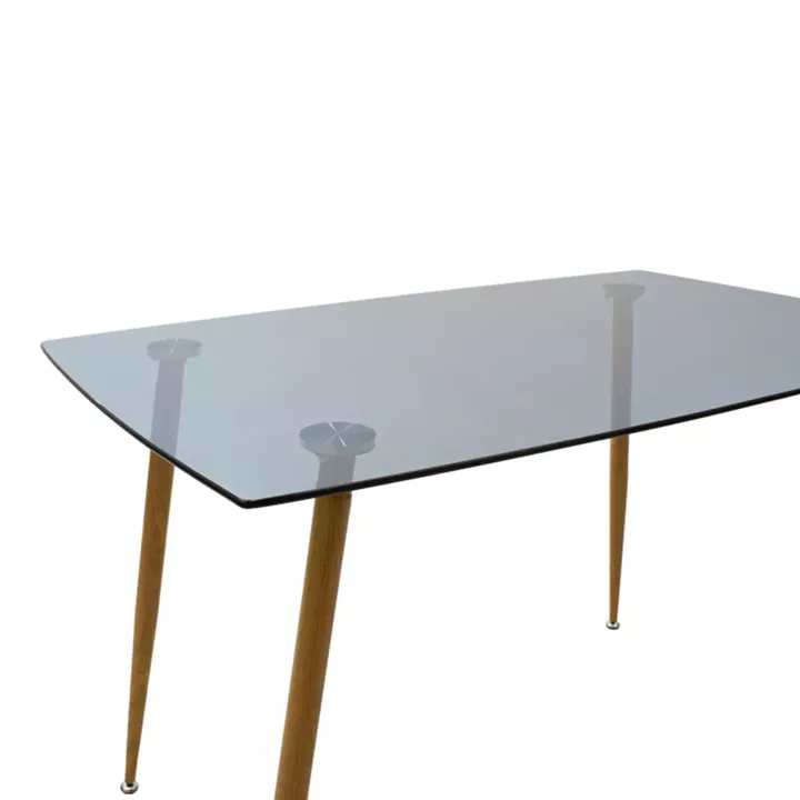 Chloe-Julita pakoworld dining table set of 5 pieces, 8mm anthracite glass - natural leg 120x70x75cm