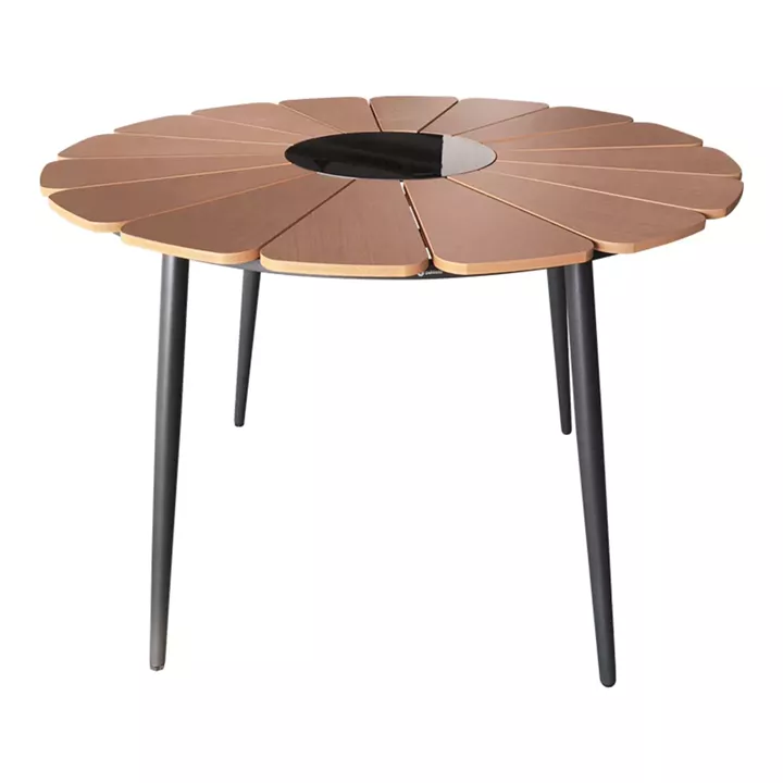 Pinap-Dashiell dining table set of 5 pcs pakoworld black aluminum and plywood in natural shade Φ110x74cm