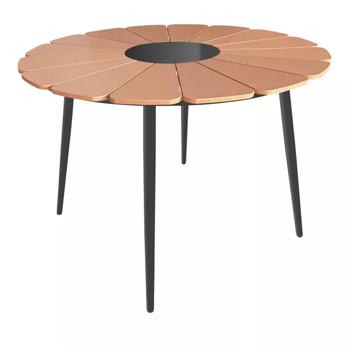 Pinap-Dashiell dining table set of 5 pcs pakoworld black aluminum and plywood in natural shade Φ110x74cm