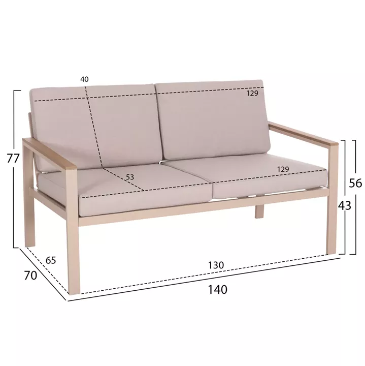 OUTDOOR LOUNGE SET 4PCS SAFIN HM6278.04 ALUMINUM IN CAPPUCCINO--POLYWOOD--OLEFIN FABRIC IN BEIGE