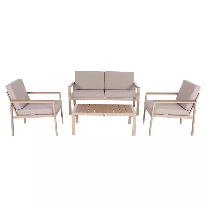 OUTDOOR LOUNGE SET 4PCS SAFIN HM6278.04 ALUMINUM IN CAPPUCCINO--POLYWOOD--OLEFIN FABRIC IN BEIGE