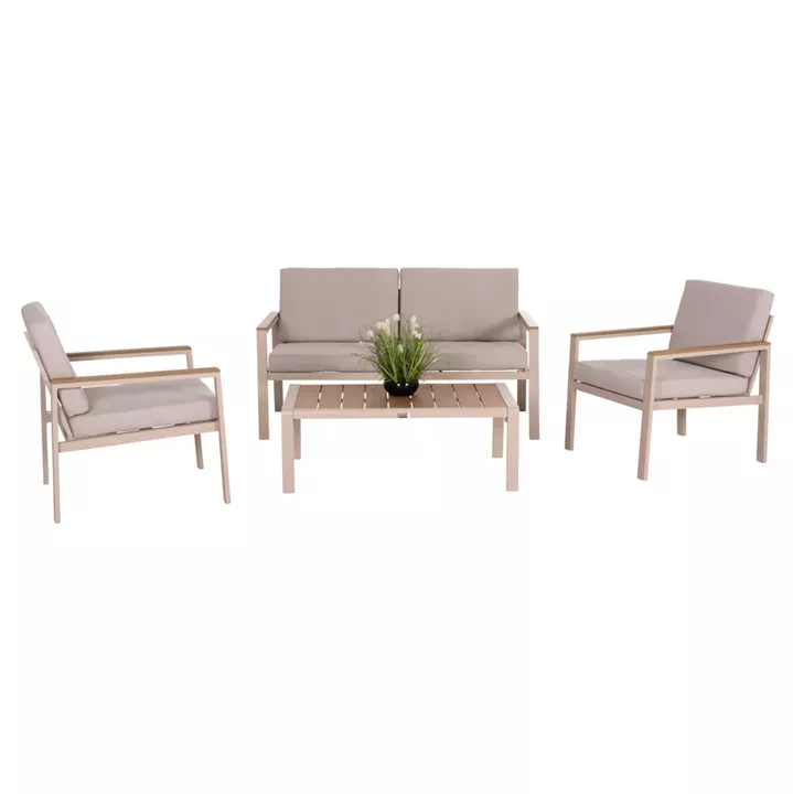 OUTDOOR LOUNGE SET 4PCS SAFIN HM6278.04 ALUMINUM IN CAPPUCCINO--POLYWOOD--OLEFIN FABRIC IN BEIGE