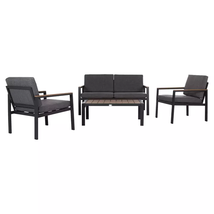 OUTDOOR LOUNGE SET 4PCS SAFIN HM6278.03 ALUMINUM & OLEFIN FABRIC IN DARK GREY--POLYWOOD