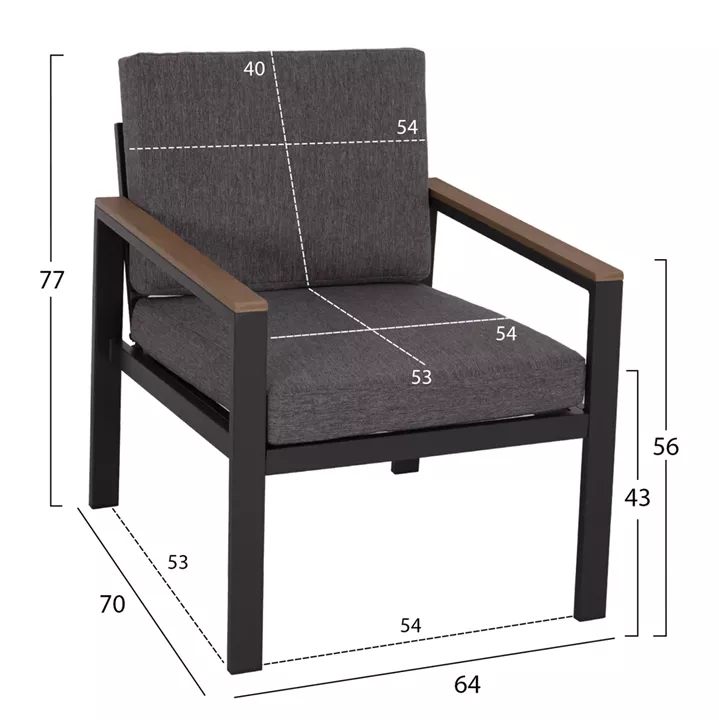 OUTDOOR LOUNGE SET 4PCS SAFIN HM6278.03 ALUMINUM & OLEFIN FABRIC IN DARK GREY--POLYWOOD