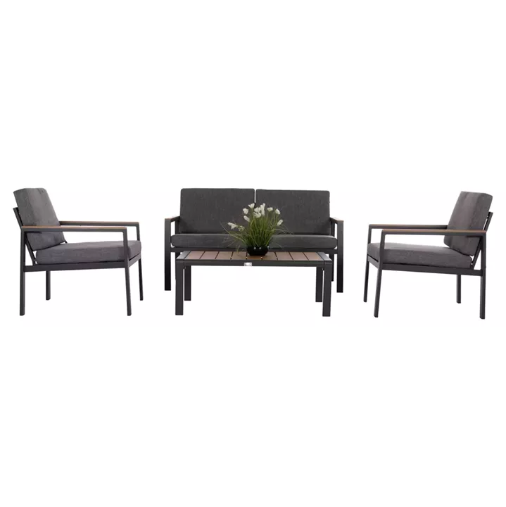 OUTDOOR LOUNGE SET 4PCS SAFIN HM6278.03 ALUMINUM & OLEFIN FABRIC IN DARK GREY--POLYWOOD