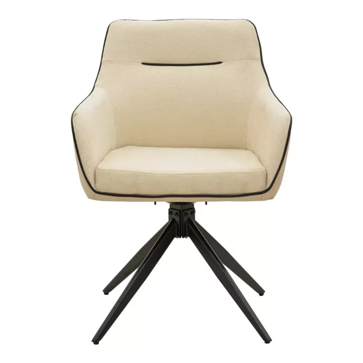 Rotating armchair Debra pakoworld beige fabric-pu with black color metal leg 64x60x83cm