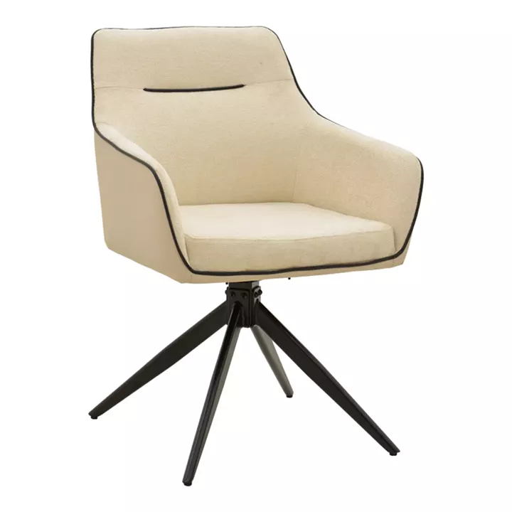 Rotating armchair Debra pakoworld beige fabric-pu with black color metal leg 64x60x83cm