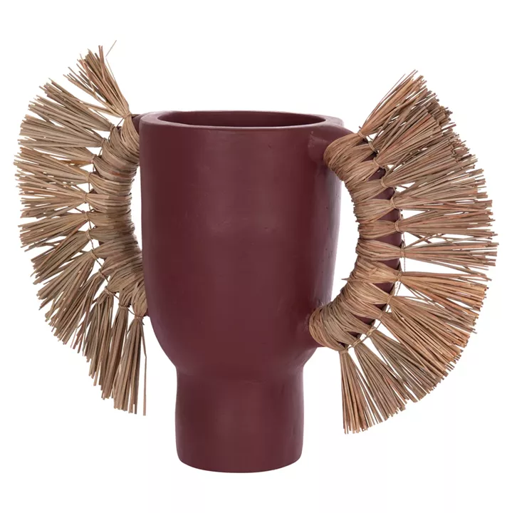 DECORATIVE TABLE VASE ALICA HM4668.06L TERRACOTA IN MAROON COLOR & GRASS--64x22x38Hcm.