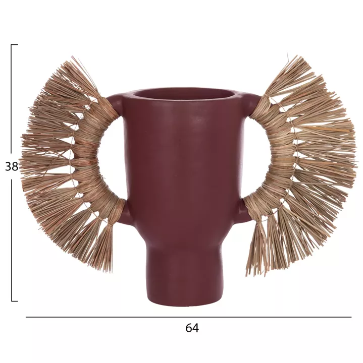 DECORATIVE TABLE VASE ALICA HM4668.06L TERRACOTA IN MAROON COLOR & GRASS--64x22x38Hcm.